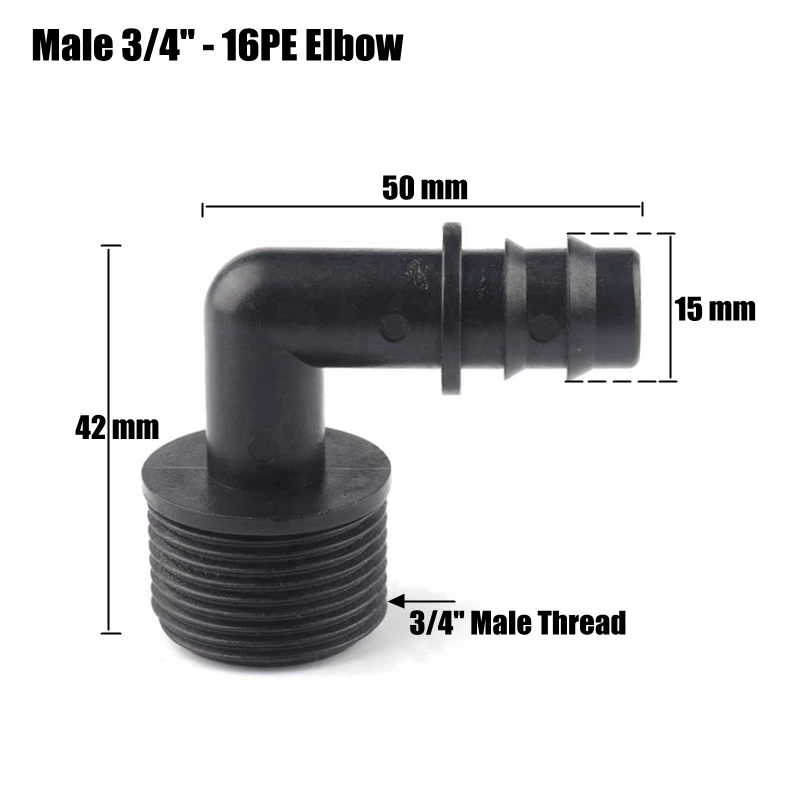 3 шт. 1/" 3/4" резьбовые локоть соединители 16 20 мм, pe, труба соединитель микро орошение трубы шланг водяные соединители пагода суставы - Цвет: Male 3l4 Inch-16mm