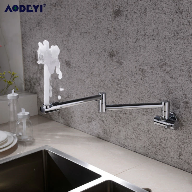 Kaufen Messing Wand Montiert Küche Wasserhahn Topf Füllstoff Wasserhahn Swivel Folding Versenkbare Dreh Stretch Becken Wasserhahn Waschbecken Tap