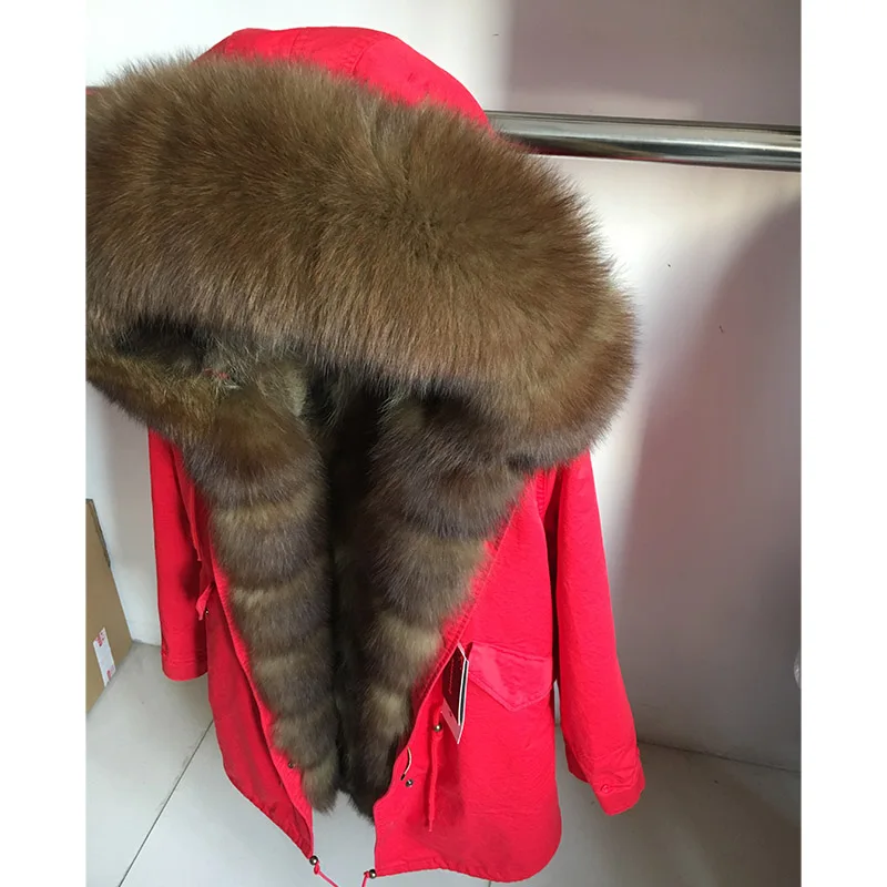 MaoMaoKong/парка из натурального меха енота; зимняя куртка с воротником из натурального Лисьего меха