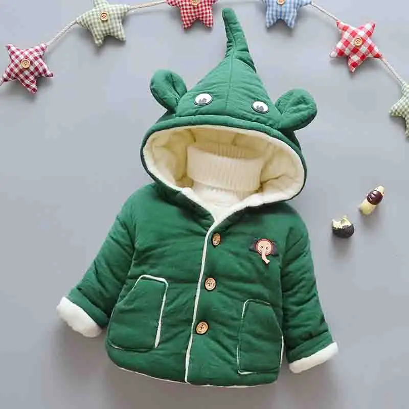 BibiCola/Одежда для новорожденных мальчиков на первый День рождения; Новинка года; зимняя хлопковая куртка С Рисунком Слона; Верхняя одежда; детский зимний комбинезон - Цвет: Зеленый