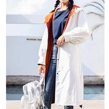 

Mid-length windbreaker female 2019 spring autumn new Korean version loose double-sided through the knee hooded Windbreaker le88