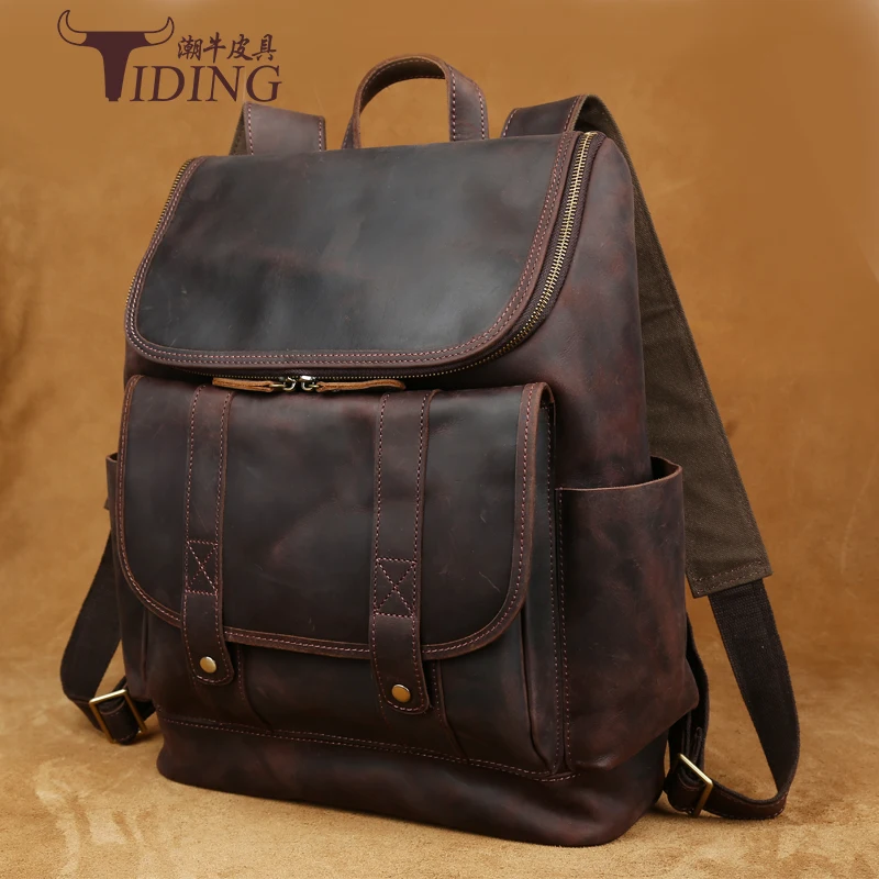 Männlichen Casual Tasche Horse 1 Zoll Rucksack Umhängetaschen Rucksäcke Daypacks Leder Männer Laptoptasche 14 Crazy Reise ZB7W1wXqX
