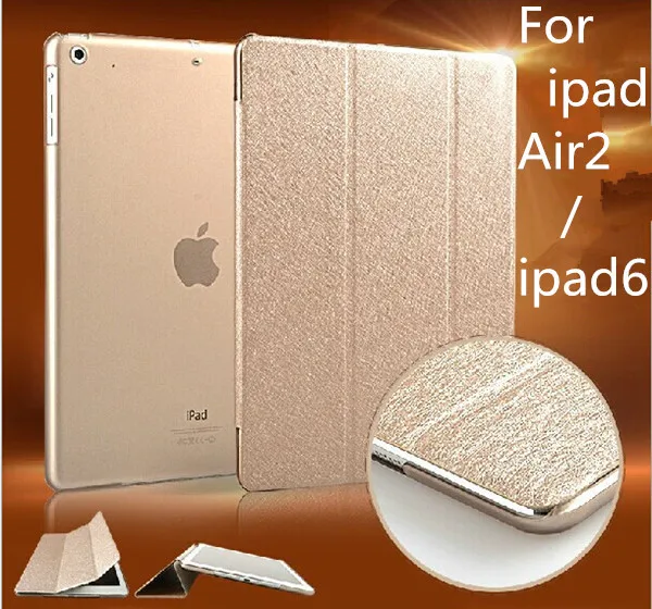 

Ultrathin PU Leather Case for iPad Air 2 9.7" Stand Function Cover for iPad 6 Front Plastic Back Champagne Gold New Arrival