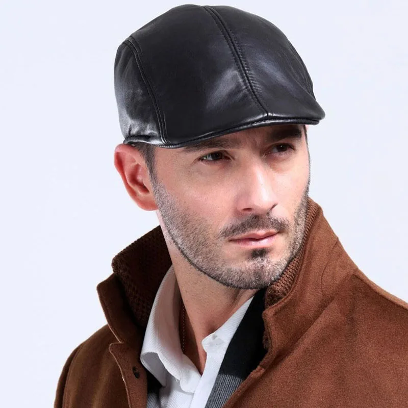 man fashion four season real sheep leather golf style baseball hat cap