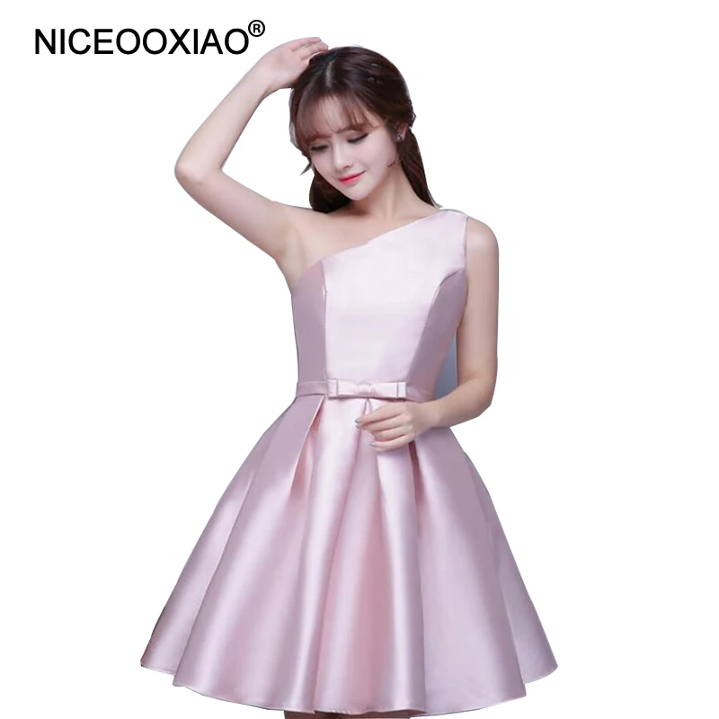 415 Niceooxiao Robe De Soirée 2019 Nude Rose Robe De Soirée Courte Femmes Une épaule Formelle Fête Robe De Bal Personnaliser 3 Couleurs In Robes