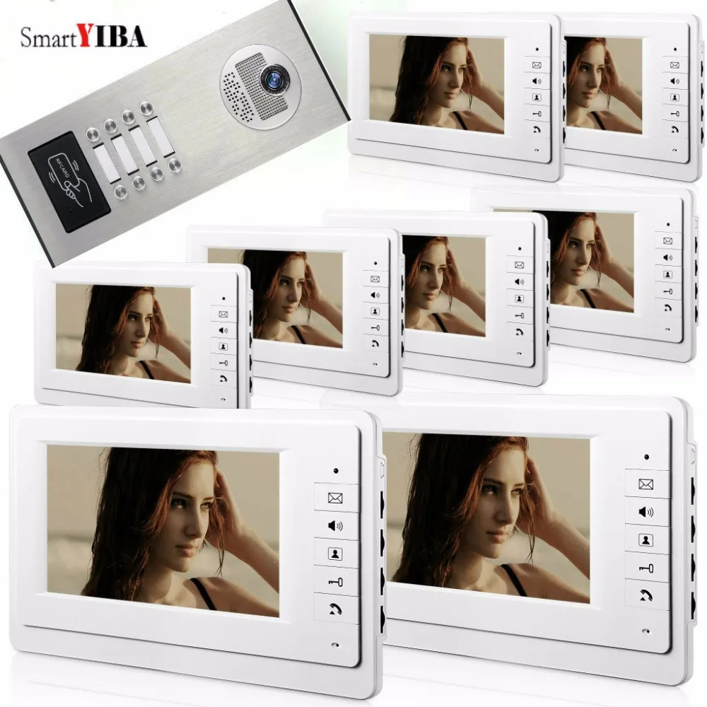 #*Cheap SmartYIBA 7inch Color Video Intercom Kits For 8 Units House Flat Apartment RFID Video Door Phone Doorbell Kit