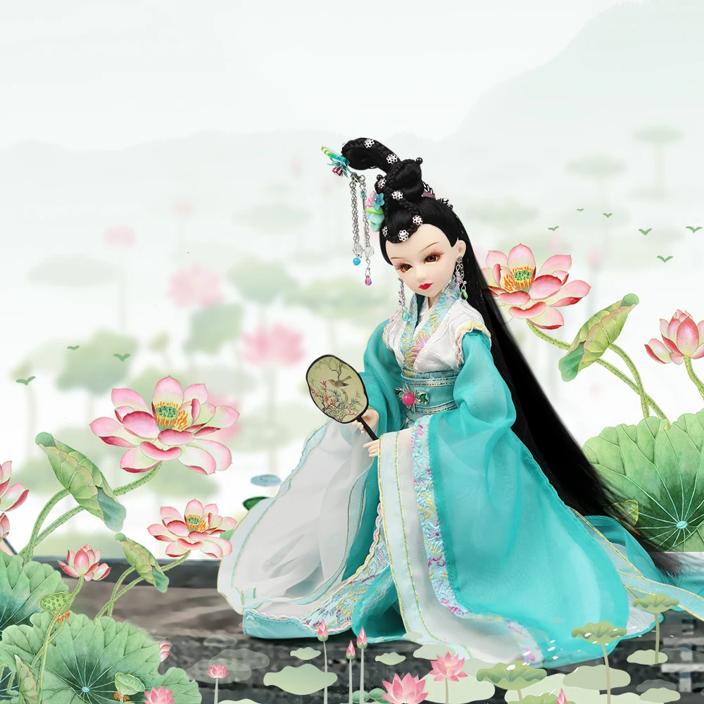 

Fortune days doll East charm name by Qingzhao Li including clothes stand and box 35cm