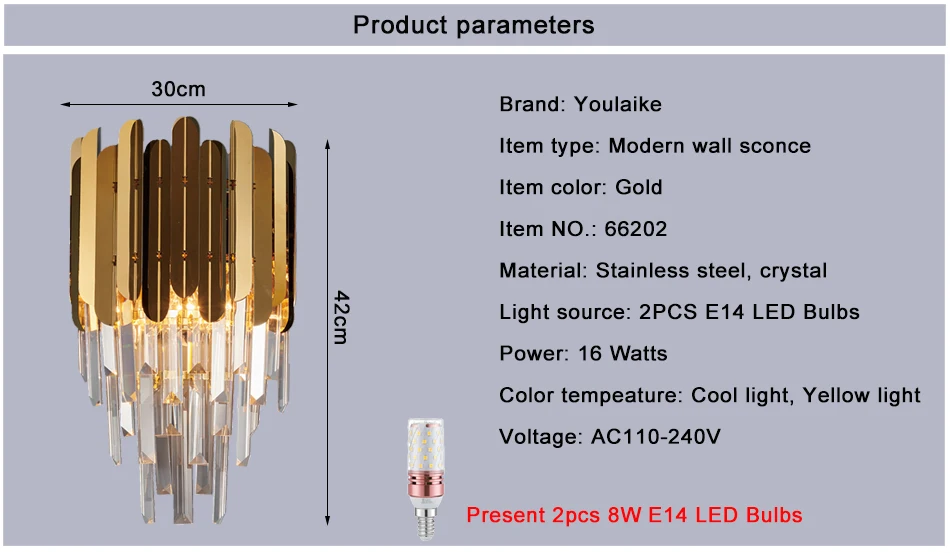 Youlaike современный прикроватный настенный светильник, роскошный золотой Хрустальный настенный светильник, прикроватный светильник для гостиной, светодиодный настенный светильник для спальни