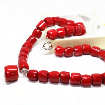 

Hot natural red coral irregular 11*15mm fashion tube barrel beads 13*18mm charms pendant top quality necklace 18inch B1505