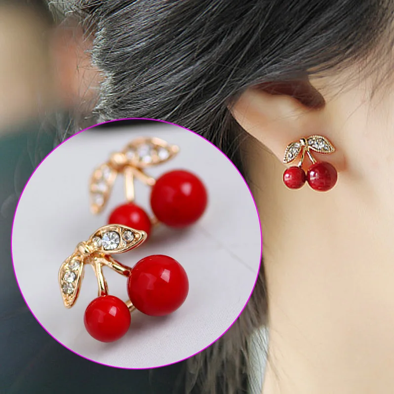 

Women Cute Red Cherry Earrings Crystal Stud Earrings TT@88