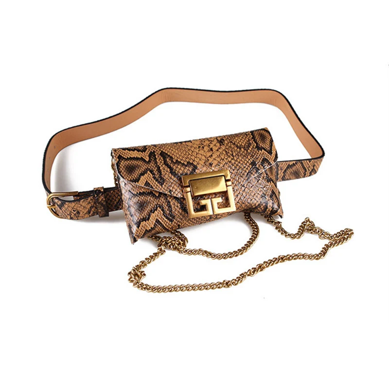 

AHCLY Serpentine Waist Pack Belt Bag Ladies Leather Chain Shoulder Crossbody Bags Fashion Snake Waist Bag For Women Fanny Pack