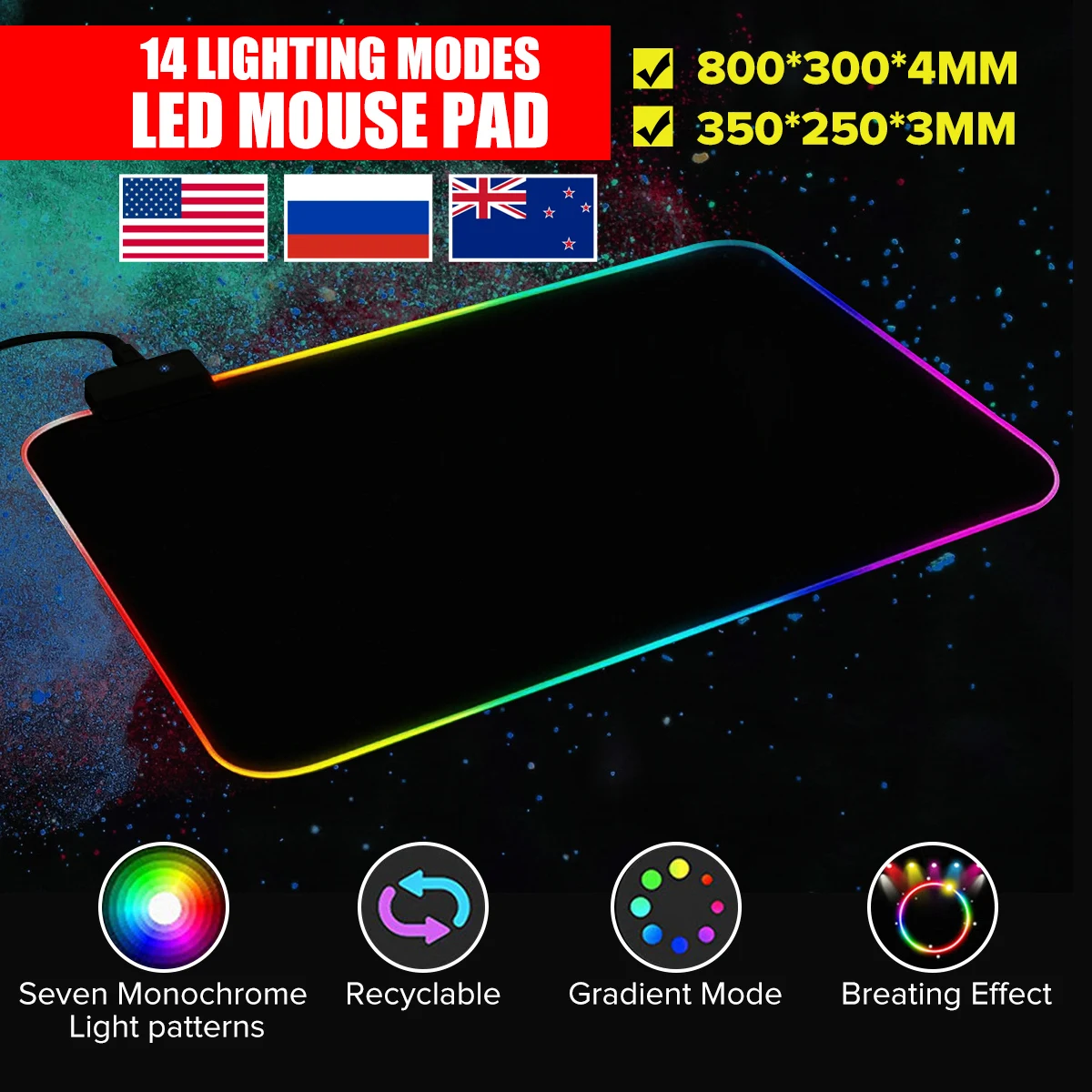 

Luminous Gaming Mouse Pad RGB Glowing USB Colorful LED Extended Oversized Non-slip Keypad Blanket Mat for PC Computer Laptop