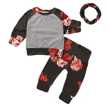 Милый комплект одежды с цветочным принтом для новорожденных девочек из 3 предметов, хлопок, свитер, топы и штаны, одежда для детей от 0 до 24 месяцев