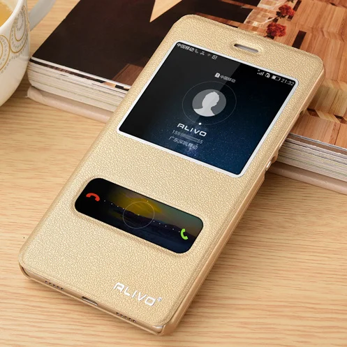 

ALIVO For Huawei P8 Lite Case Luxury View Window Leather Protector Flip Cover Case For Huawei P8 lite 5.0" Phone