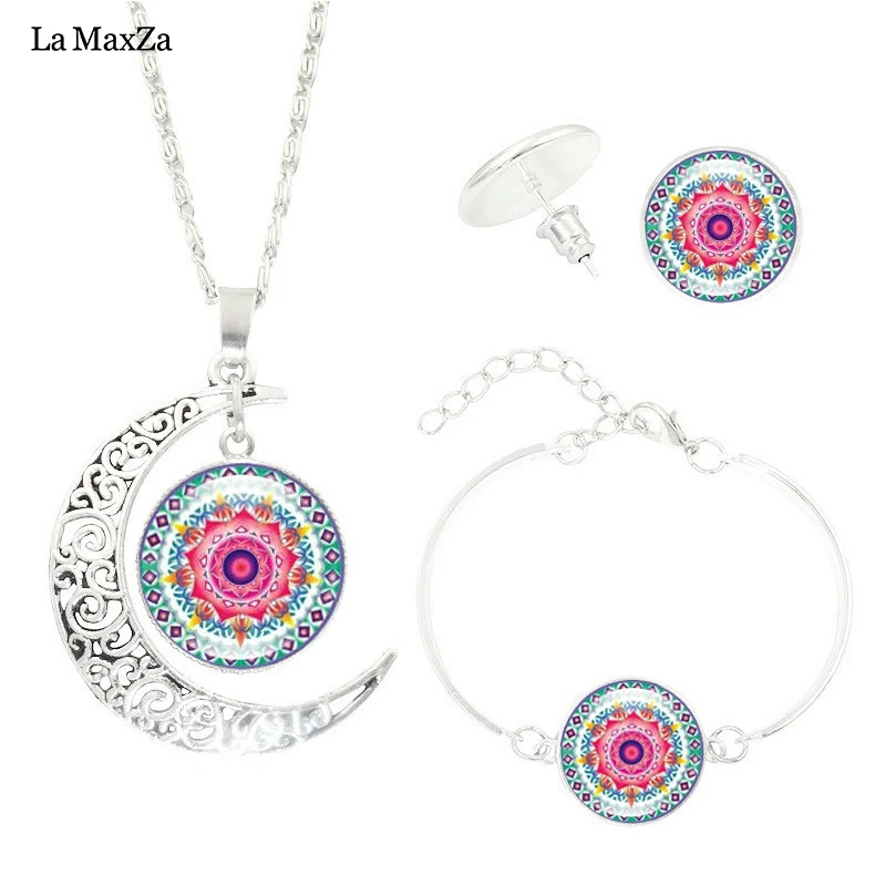 

La MaxZa Boho Multiple Choices Pendants Mandala flower Moon time gem Earrings Necklace Bracelet Set Women Fashion Jewelry Gift