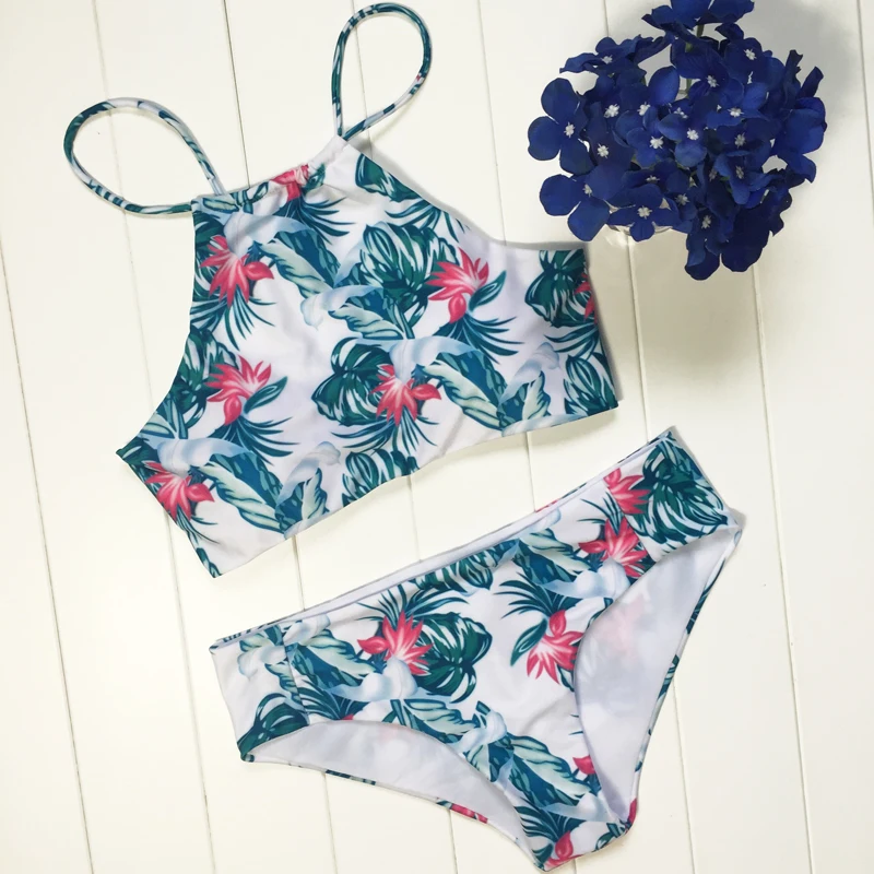 

Turtle Neck Floral Printed Swimming Suit For Women Summer Sexy Bathing Suit 2017 Women's Bikini Set Maillot De Bain Femme