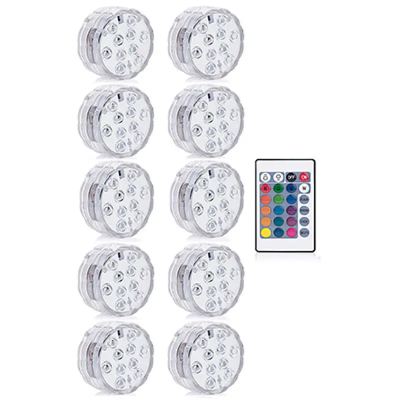 1 Remote 10 Light 10 светодиодный RGB Светодиодный подводный светильник для пруда погружной IP67 водонепроницаемый светильник для бассейна на батарейках для свадебной вечеринки - Испускаемый цвет: 1 Remote 10 Light