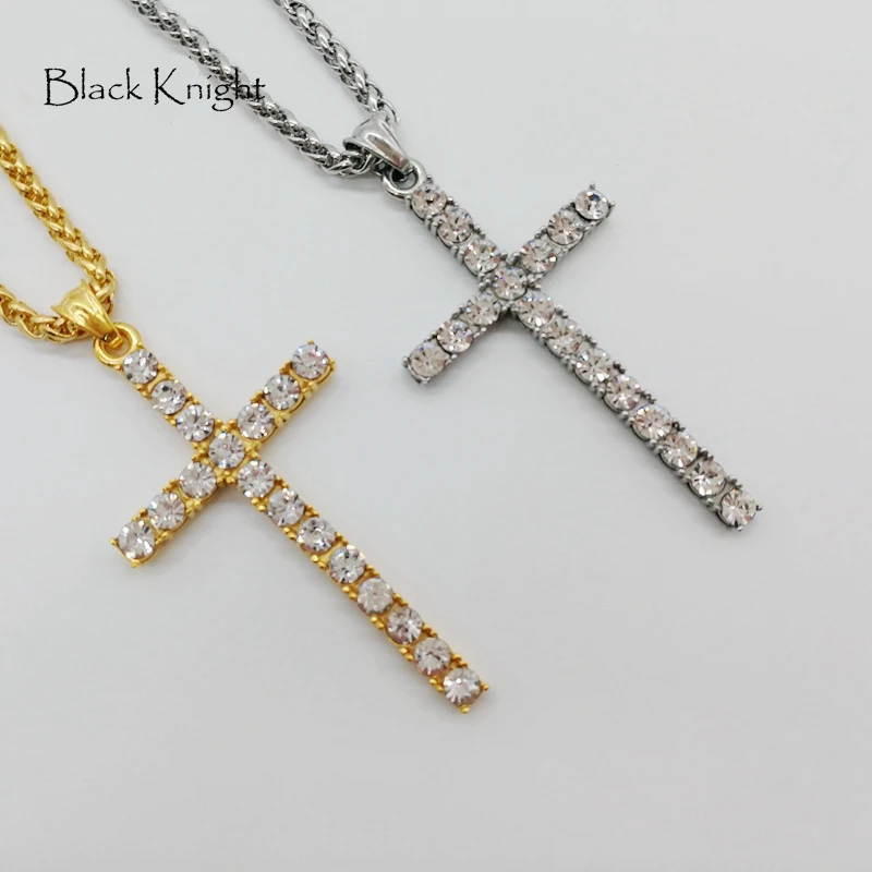 

2019 Bling Bling full Big rhinestones Cross Pendant & Necklace Fashion Stainless steel men hip hop rapper necklace jewelry