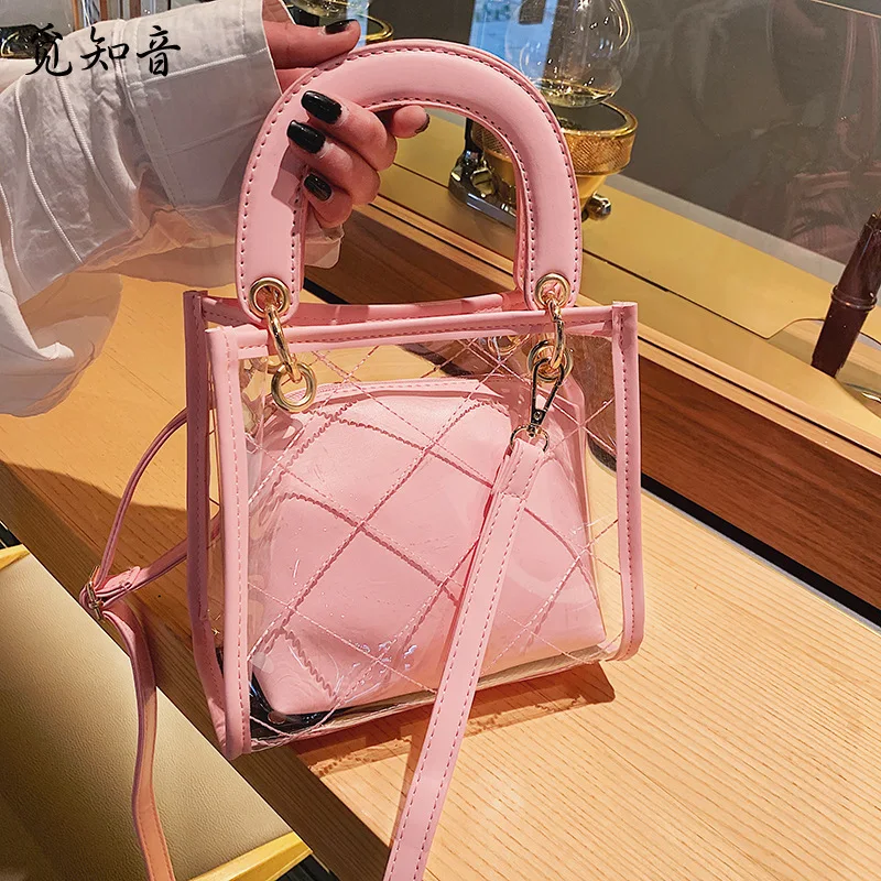 

Transparent Jelly Bag 2019 Fashion New High Quality Pvc Women's Designer Handbag Sweet Girl Lozenge Tote Shoulder Messenger Bags