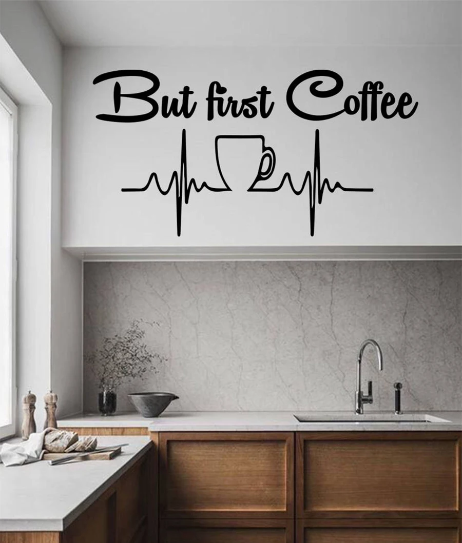 But first coffee Kitchen Decor Wall Decal Vinyl Stickers Coffee Cup Mural Idea Home Decor Dining Cafe Bar Wallpaper D508