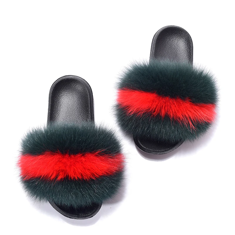 

New fox fur slippers ladies sandals fashion female sandals fox fur