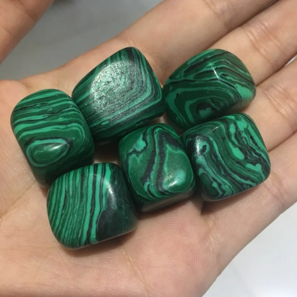 

6pcs Natural Green Malachite Stone Cubic Crystal Clastic Rock Tumbled Stones Cube Collectible Minerals Specimen for Home Decor