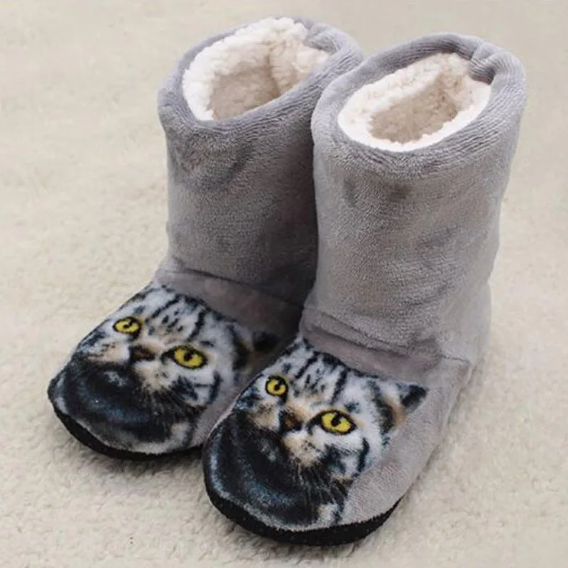 Новинка; теплая зимняя домашняя обувь для девочек и мальчиков; впитывающая пот обувь с рисунком кота из мультфильма; домашняя обувь с мягкой подошвой; женские хлопковые ботинки для взрослых - Цвет: 03 Grey