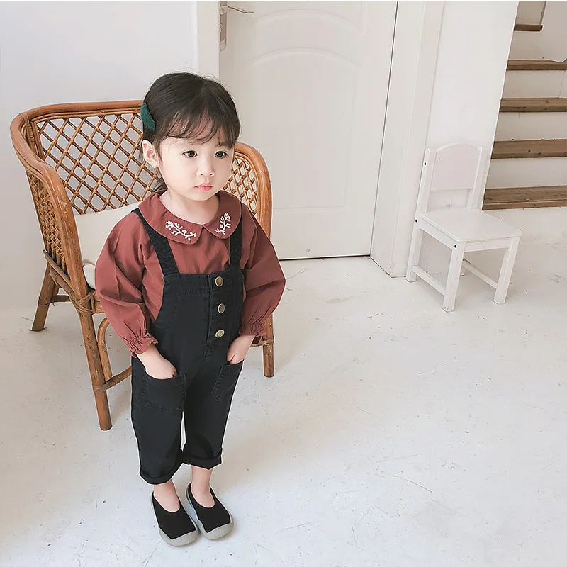 High Quality Spring Infant Baby Boys Girls Overall Cotton Children Kids Suspender Trousers Solid Girls Pants - Цвет: Черный