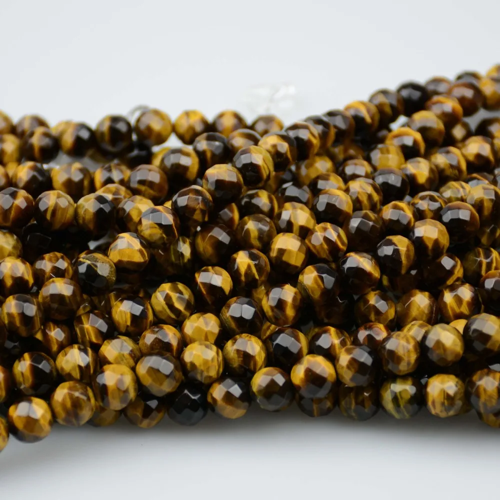 Natural Good Quality Yellow Tiger Eye Loose Faceted Round Beads 8mm