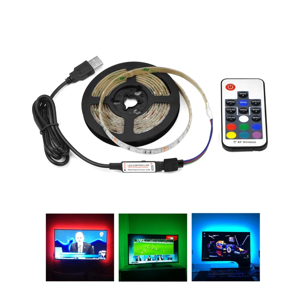 

1M 2M 3M 4M 5M RGB USB LED Strip 5V 2835 Changeable Color LED light Tape With Mini 3key/24key/RF Controller TV Backlight Sets