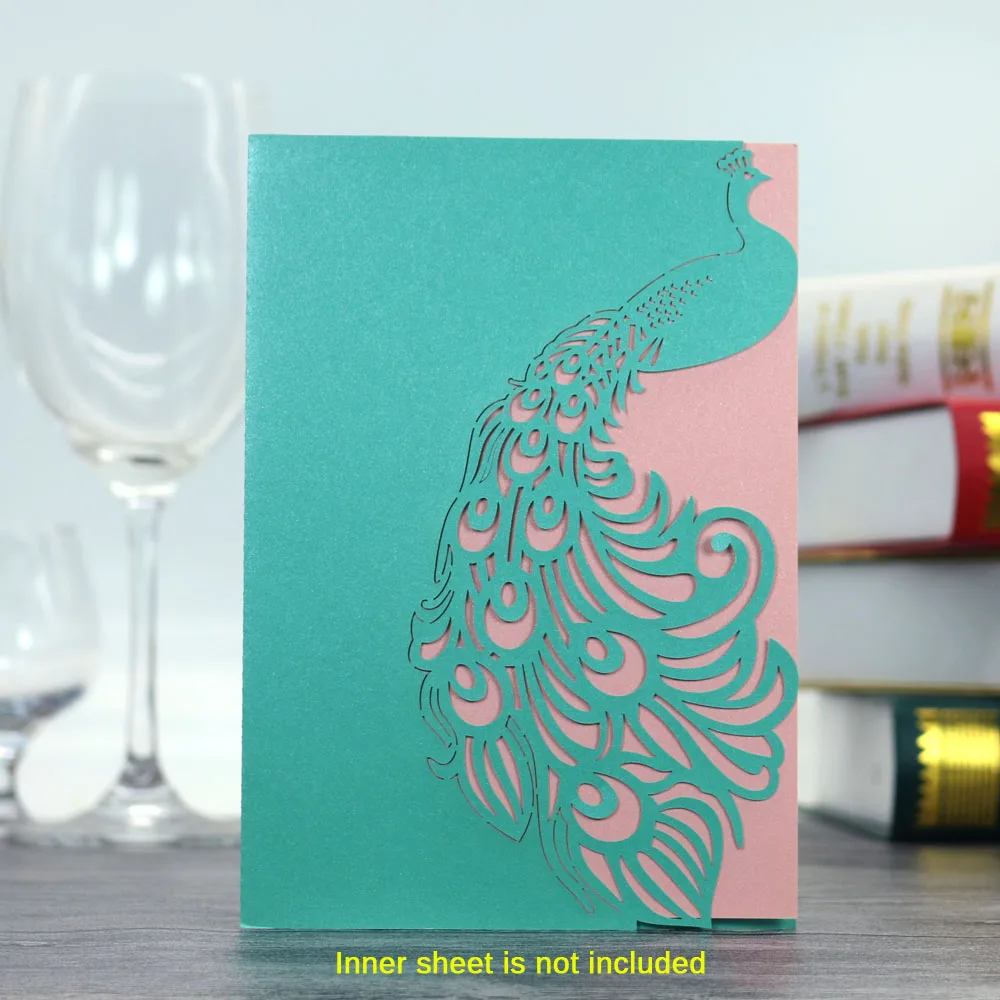  10pcs/set Elegant Carved Peacock Pattern Laser Cut Wedding Invitation Card Event Party Supply Shiny - 32842218700