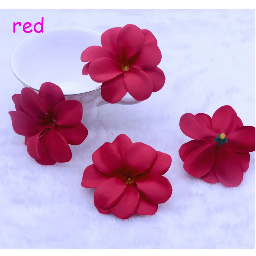 

50Pcs Red Color Big 7cm Plumeria Hawaiian Frangipani Flower Artificial Silk Fake EGG Flower For Wedding Party Decoration NEW