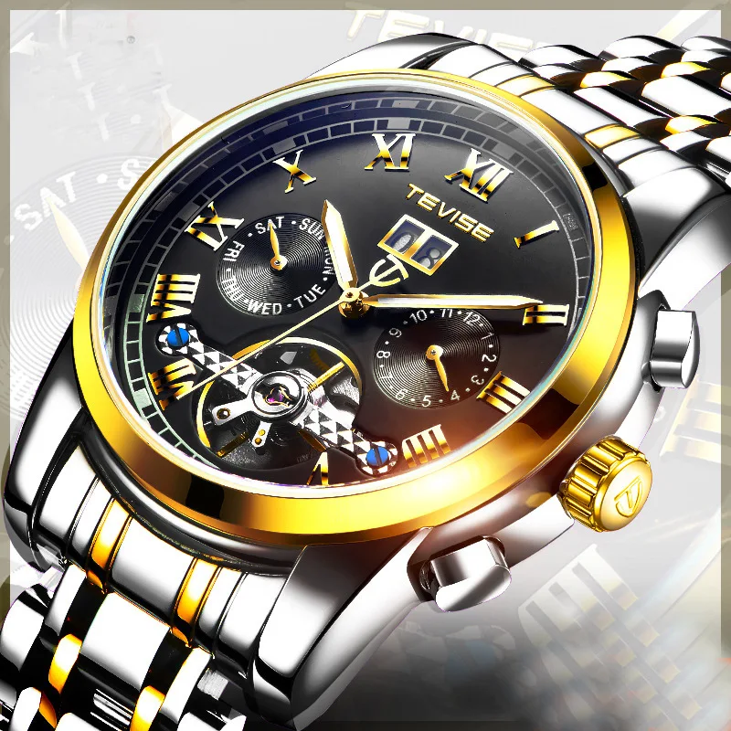 

Tevise 2018 Business Tourbillon Watch Men Mechanical Automatic Self Winding Mens Watch Multifunction Wristwatch Relogio Mecanico