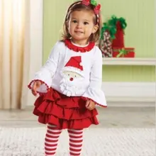 4 комплекта/партия-красный цветок с длинными рукавами Санта-Клауса для девочек, комплект одежды/Рождественский комплект с платьем Санта Клаус