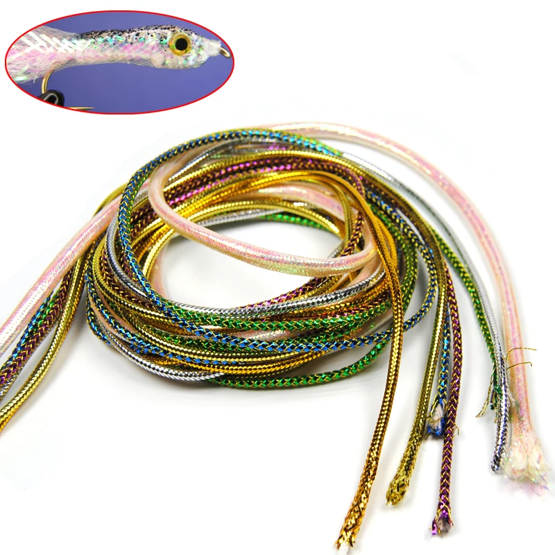 

[ 2Pack /4m] Holographic Mylar Cord Gold Silver Pearl Flashabou Minnow Body Braid Flash Tubing for Fish Fly Tying Material 3mm