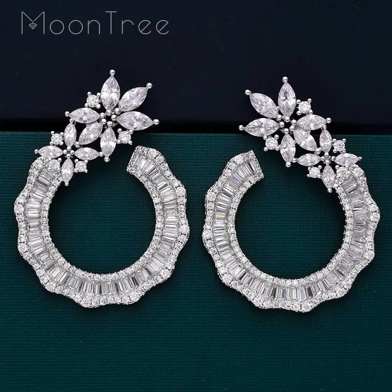 

MoonTree Famous Design Luxury Popular Geometry Flower Multicolor Cubic Zirconia Silver Needle Wedding Earring Fashion Jewelry