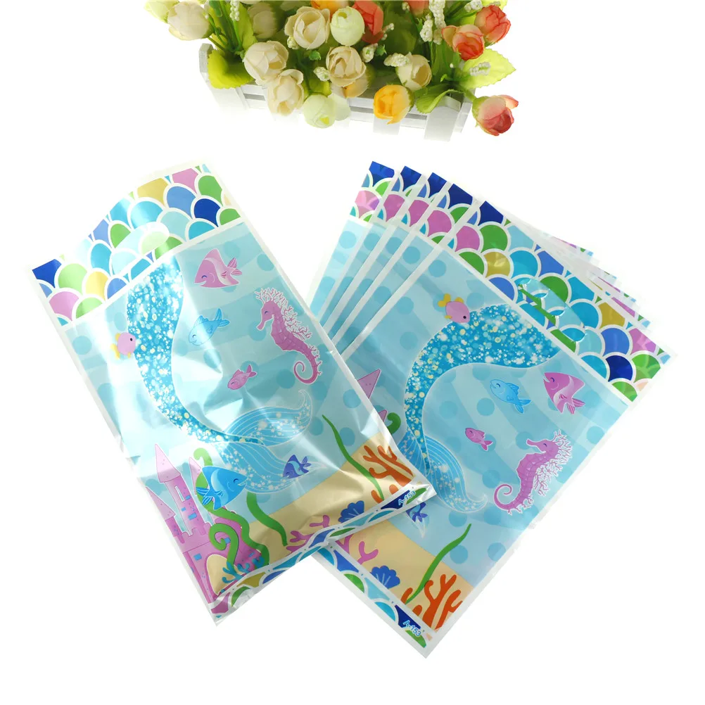 

6Pcs/lot Cartoon Mermaid Gift Bags Party Weeding Favor Bags for Kids Little Boy Girl Baby Happy Birthday Party Decorations