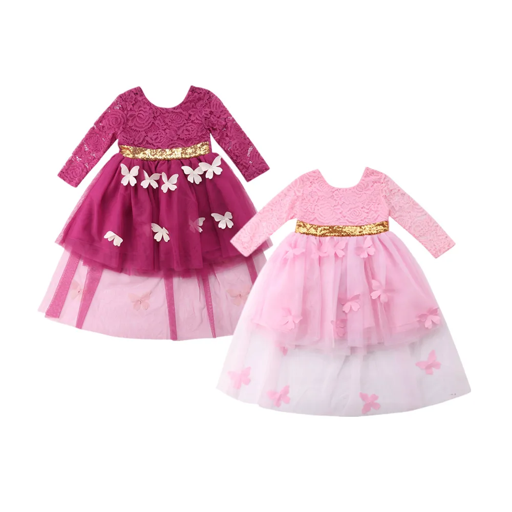 Pudcoco/ летнее кружевное фиолетовое бальное платье принцессы для маленьких девочек, свадебное платье с золотым поясом, модное летнее платье