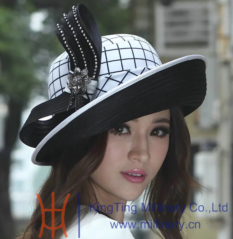 New Fashion Lady s Black White Check Satin Bow Up Birm 100 Polyester Kentucky Derby Wedding