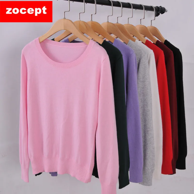 zocept Casual Women's Soft Warm Cashmere Blended Sweater Winter Autumn Female Full Sleeve Solid Color O-Neck Knitted Pullovers