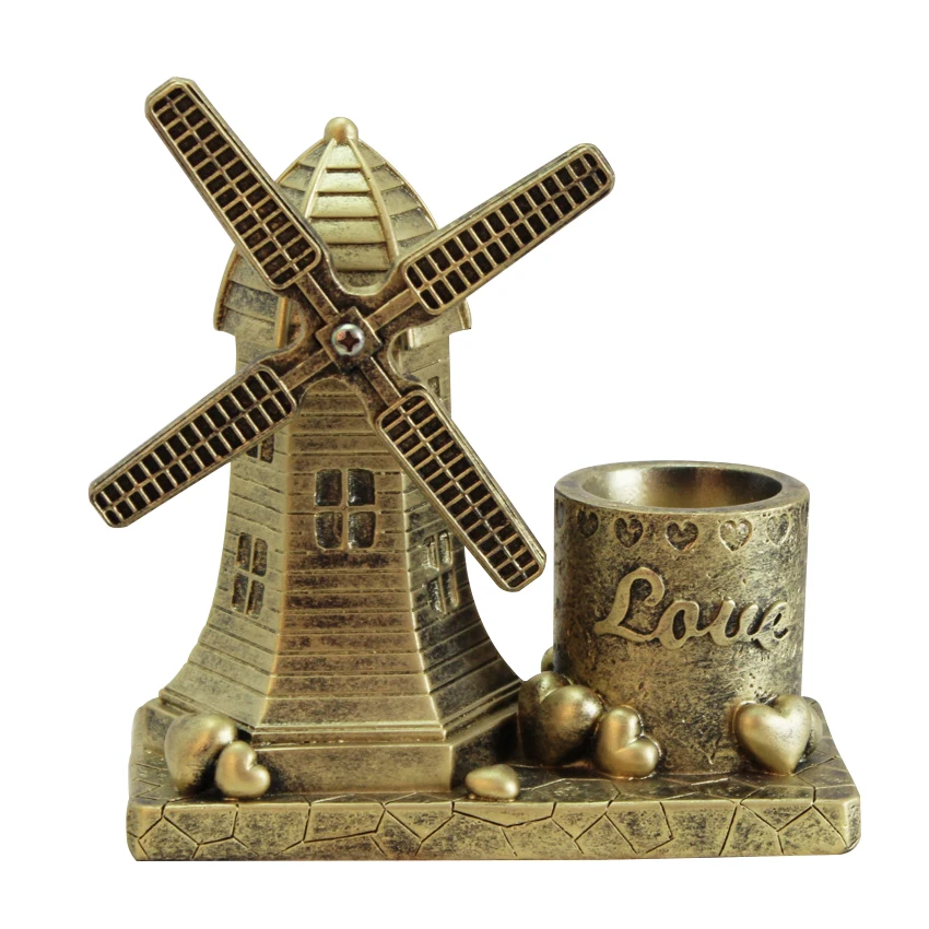

2019 New Arrival Vintage Resin Windmill Pen Container Holder Study Room Pencil Case Home Table Decoration Student Gifts