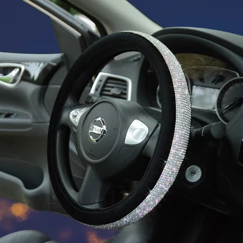 

Winter Plush Crystal Car Steering Wheel Cover Diamond Rhinestone Covers Steering Wheels Cap Universal Car Accessories Decorating