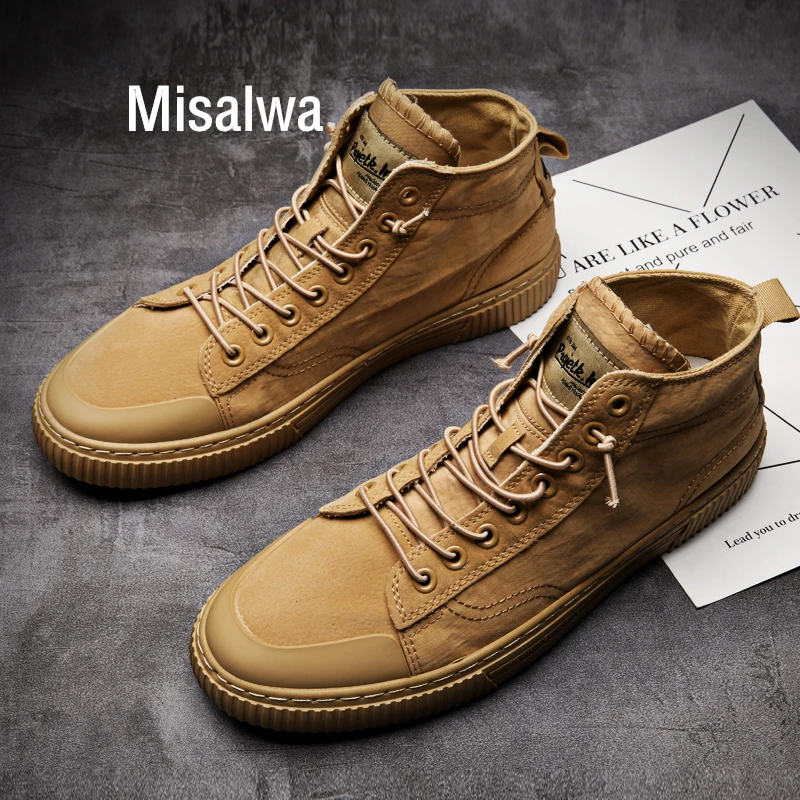

Misalwa Brand Men Canvas Shoes Fashion Comfortable Sneakers High Top Ankle Boots Thick Bottom Casual Lace Up Boots For Men