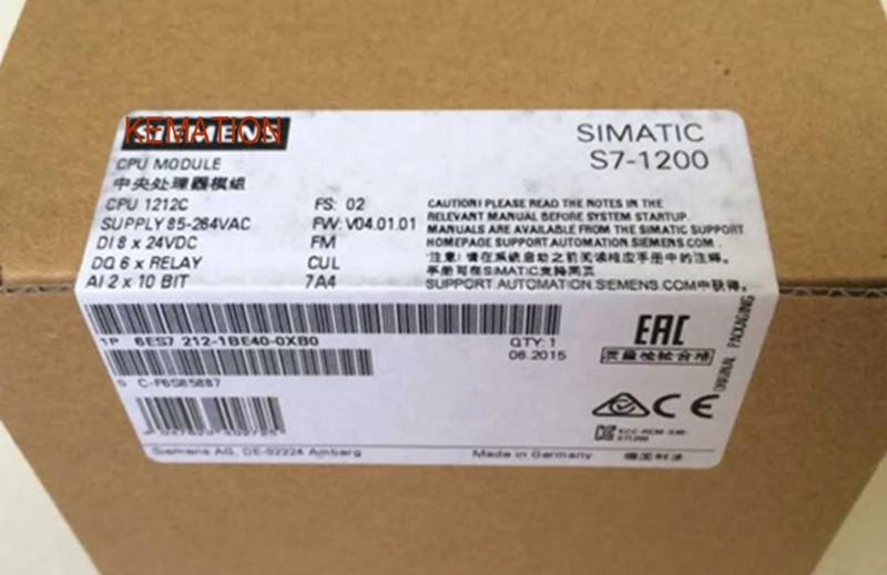 

Original 6ES7212-1BE40-0XB0 Simatic S7-1200 6ES7 212-1BE40-0XB0 CPU 1212C 8 DI 24V DC 6 DO RELAY 2A 6ES72121BE400XB0