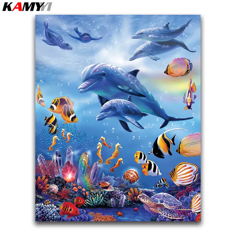 Us 462 23 Offfull 5d Diy Diamond Painting Cross Stitch Diamond Embroidery Cartoon Sea World Dolphins Fish Picture Mosaic Pattern Home Decor In