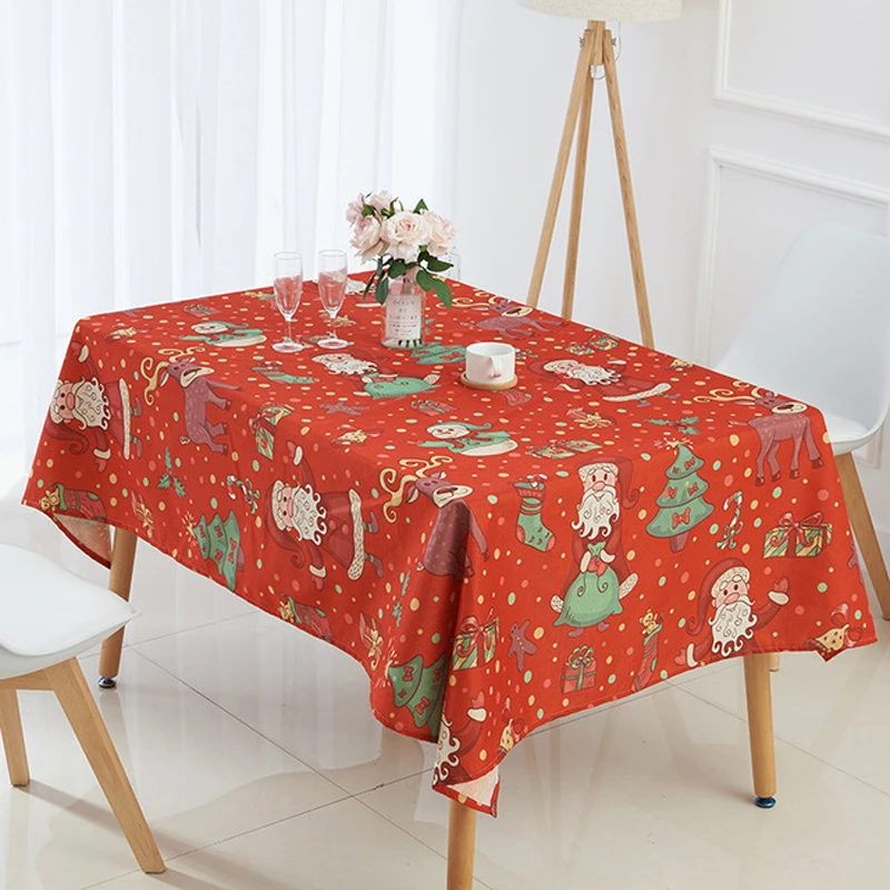 

Nordic Xmas Tablecloth Rectangular Table Cloth Christmas New Year Party Decoration Deer Tree Print Linen Table Cover Decorative