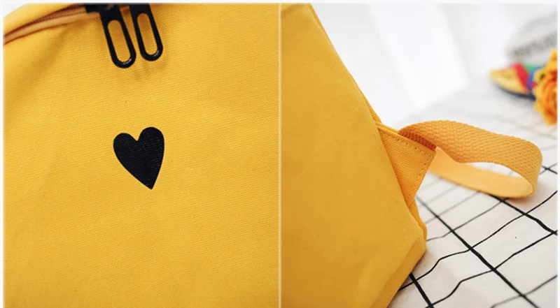 Moon Wood Women's Backpack Canvas Printed Heart Yellow Backpack Korean Style Students Travel Bag Girl School Bag Laptop Backpack