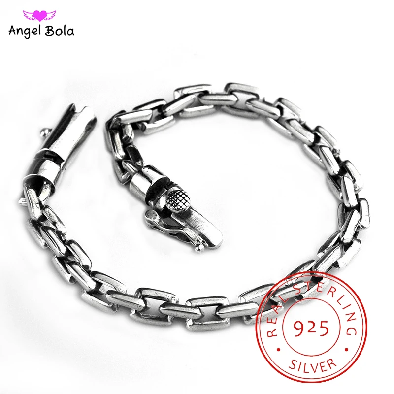 S925 Твердые тайские серебряные браслеты цепи 925 стерлингового серебра ювелирные изделия браслет Будды для женщин браслет Мужчины Винтаж ширина 5-8 мм