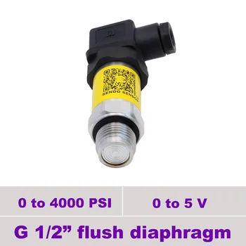 

0 5 v signal flush pressure transducer 24 v, 12 to 30 volt dc power, 0 4000 psi gauge, g1 2 thread flushed, AISI 316L diaphragm