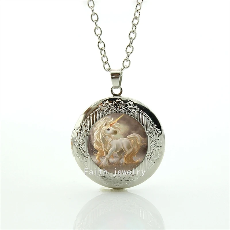 

The Exquisite Unicorn art photo handicraft locket necklace silver plated jewelry for women and girls HH165